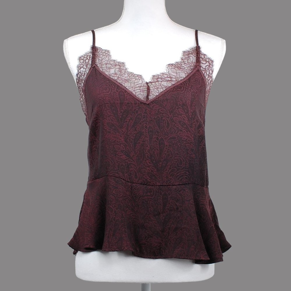 H&M Burgundy Paisley Peplum Top